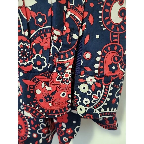 Talbots Plus Classic Cotton Shirt Navy Blue Red Picnic Paisley Floral 3X - Picture 4 of 6
